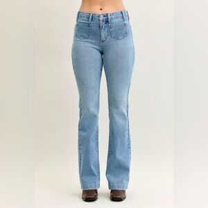Judy Blue Mid Rise Bootcut Jeans with Contrast Wash & Front Patch Pockets